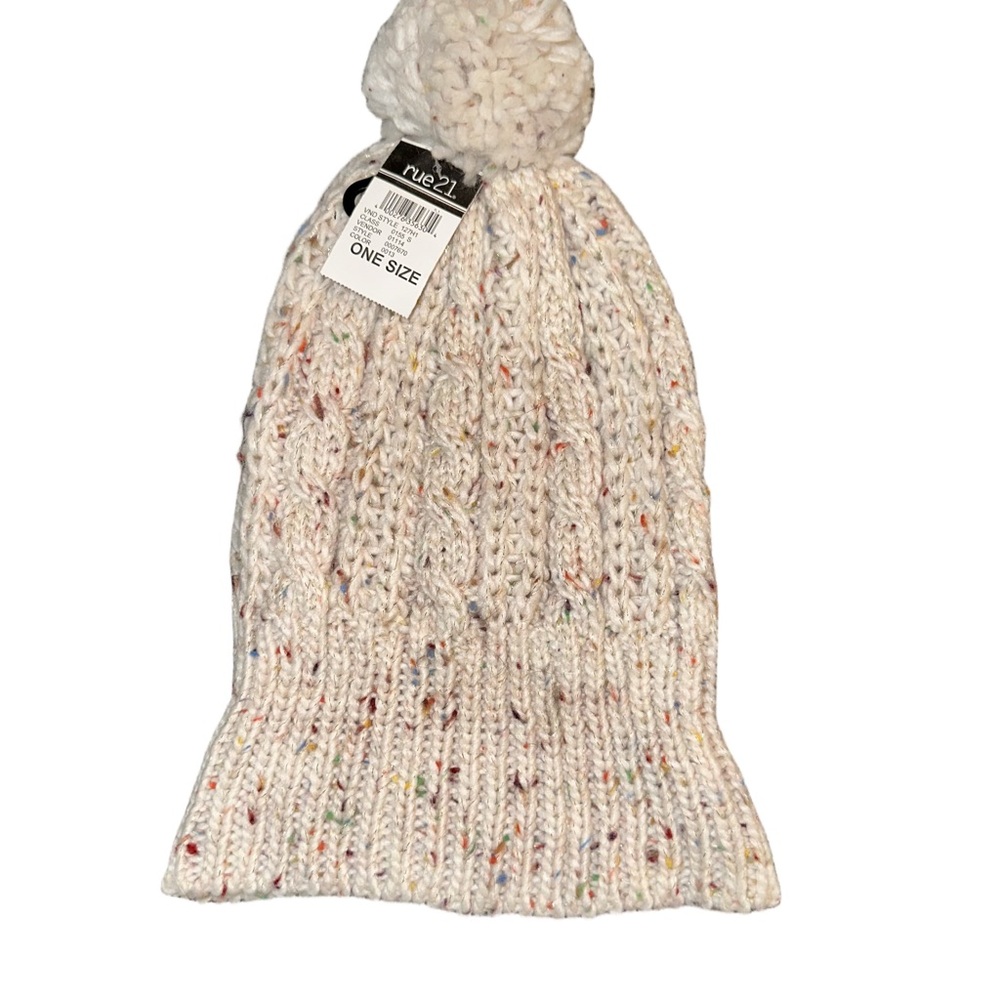 Rue21 Cream Speckled Knit Beanie with Pom Pom